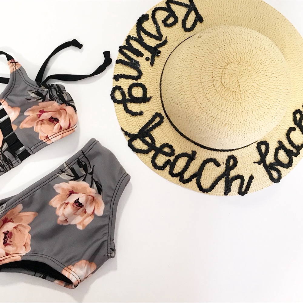 Hand embellished floppy sun hat in adult & kid